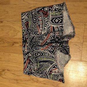 Colorful patterned denim shorts